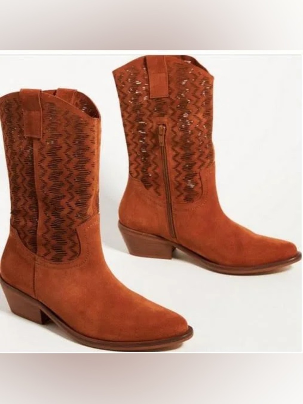 Anthropologie Cut-Out Suede Western Boots Honey Brown EU 38